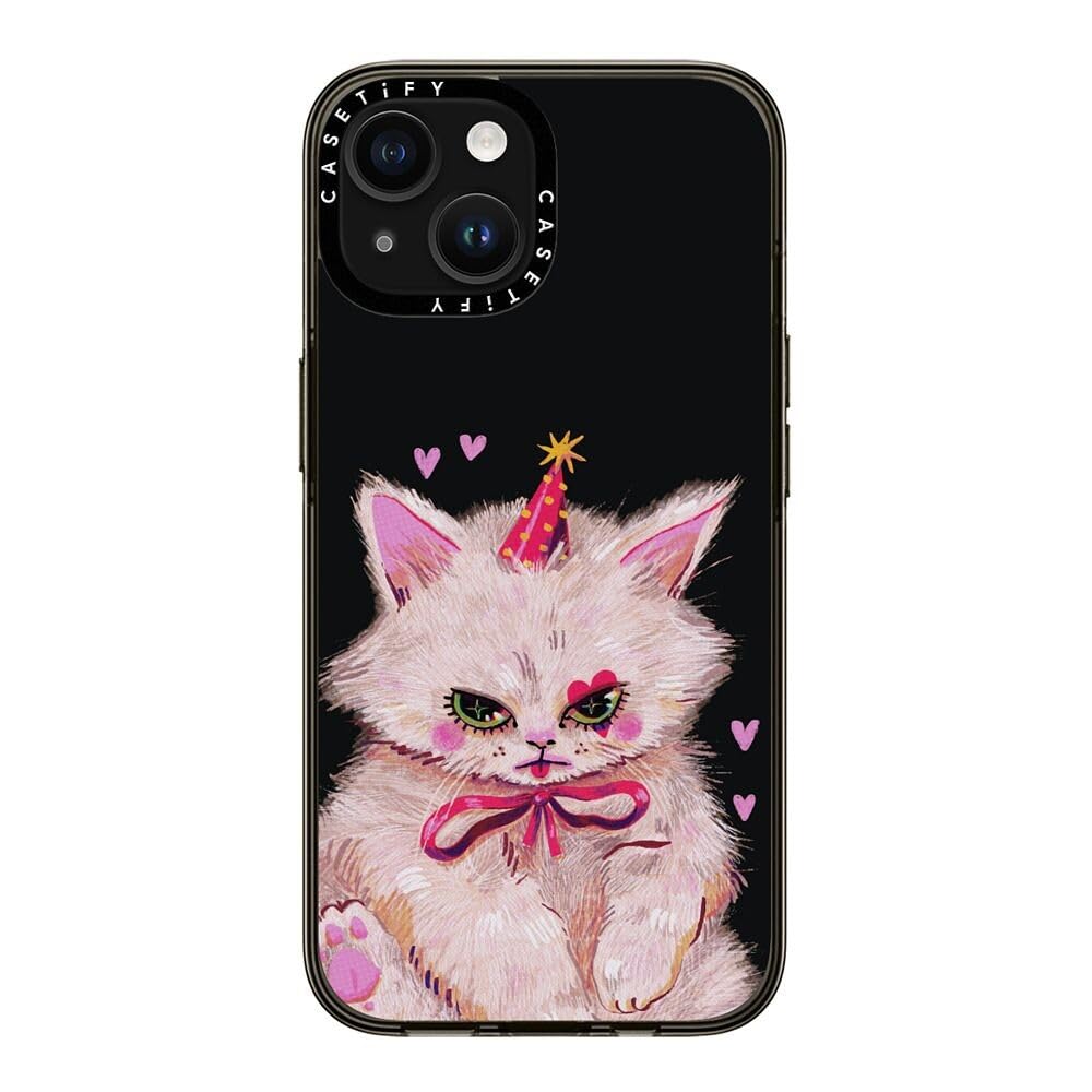 Casetify Compact Case For Iphone 15 [2X Military Grade Drop Tested / 4Ft Drop Protection]   Clown Kitty   Clear Black