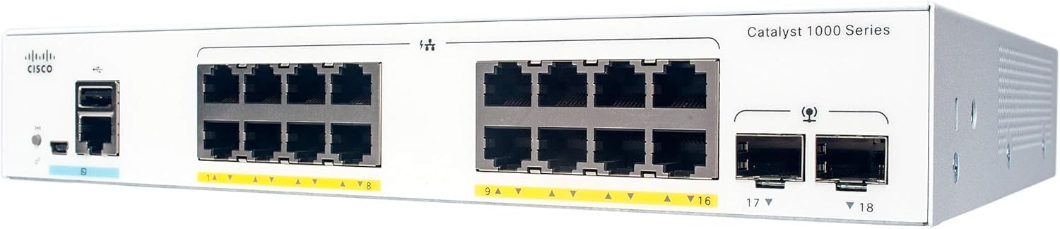 Cisco Catalyst 1000 16P 2G L Network Switch, 16 Gigabit Ethernet Poe+ Ports, 120W Poe Budget, 2 1G Sfp Uplink Ports, Fanless Ope