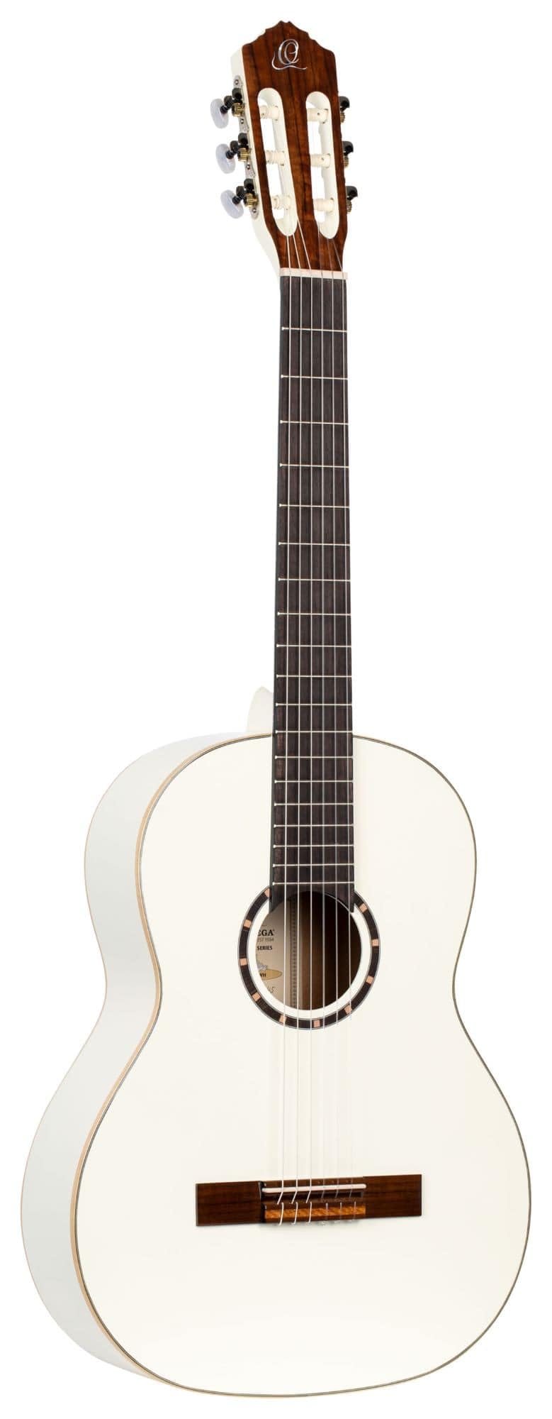 Ortega Guitars 6 String Family Series Full Size Nylon Classical Guitar W/Bag, Right, Spruce Top-White-Gloss, (R121Snwh)