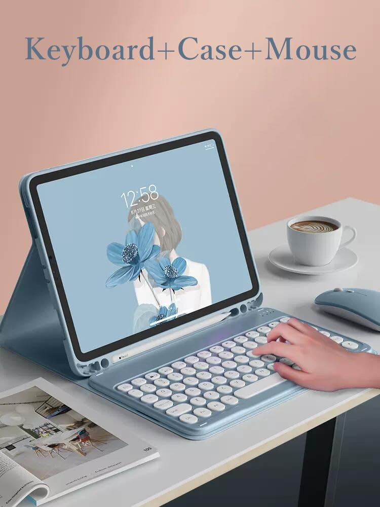 Kaidisen Keyboard Case For Galaxy Tab A9+ 11 Inch Case With Keyboard And Bluetooth Mouse, Detachable Candy Color Keyboard Cover