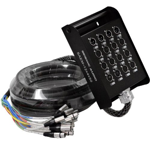 Seismic Audio - 12 Channel Xlr Snake Cable 50' Long - 12 Xlr Sends And 4 Xlr Returns - Color Coded, Numerically Well Labeled - H