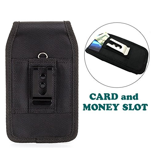 Vertical Heavy Duty Rugged Canvas Case Cargo Belt Clip Holster Cover With Card Slot Pouch For At&T Samsung Galaxy Express 3
