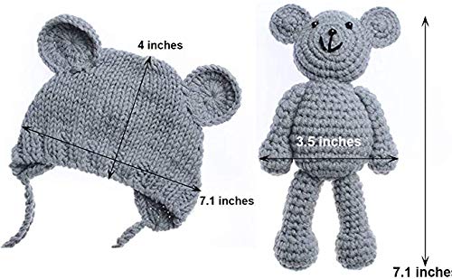 Ecyc Newborns Crochet Beanie With Bear Doll Baby Picture Outfits Photography Bat