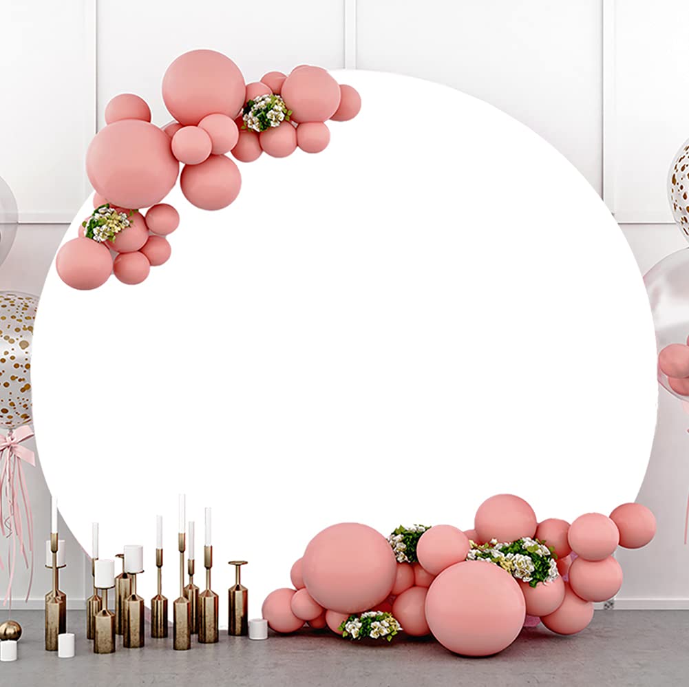 Laeacco 8.2X8.2Ft Pure White Round Backdrop Cover Polyester Soft Fabric Solid White Circle Backdrop Baby Shower Birthday Party C