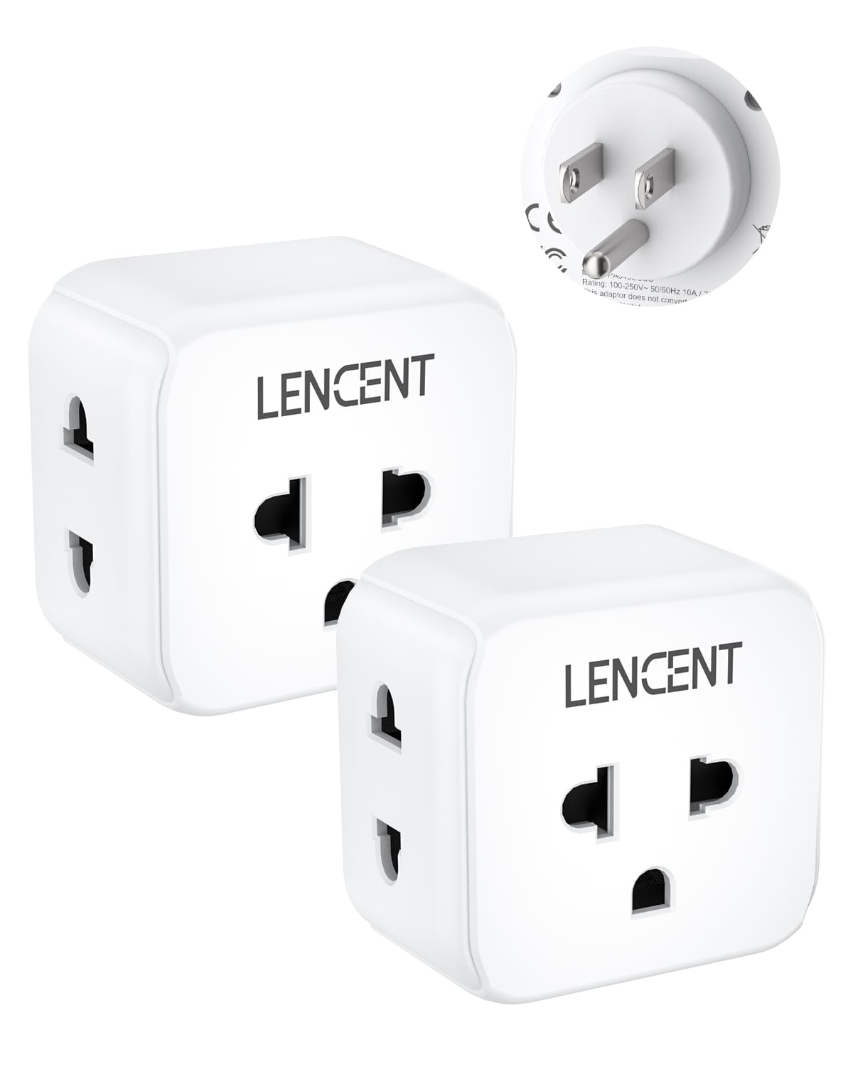 Lencent 2 Pack Eu To Us Plug Adapter, European To Usa Outlet Adaptor, Travel From Europe To American Outlet, 3 Outlet Extender,