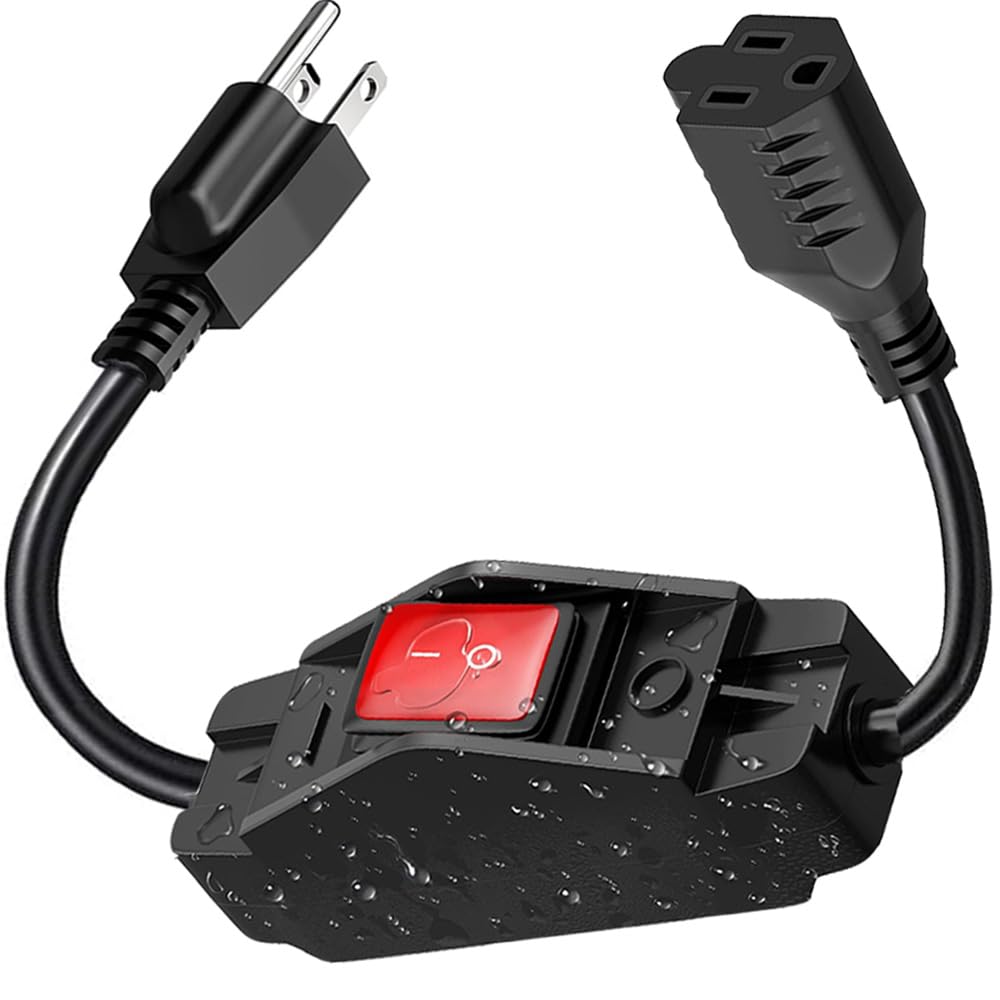 Outdoor Extension Cord With Waterproof In Line Switch, 3 Prong Heavy Duty Extension Cord With On Off Switch, 125V/250V 1625W Ext