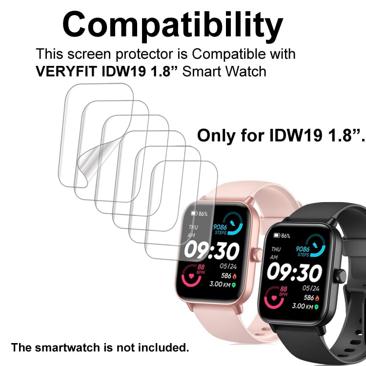 Smaate Screen Protector Compatible With Idw19 1.8    Gydom Milouz Aeac Kalinco Quican Hoowel Veryfit Smart Watch, Soft Tpu, 6-Pa