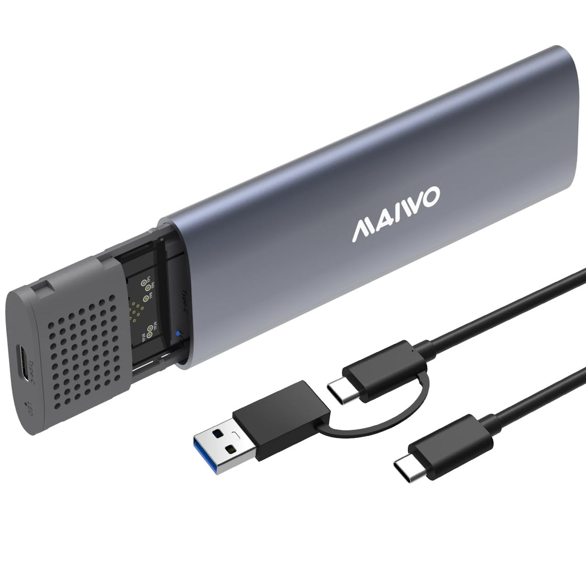 Maiwo M.2 Ssd Enclosure 10Gbps For Nvme & Sata,Tool Free Nvme Enclosure Usb C/Usb A, M.2 Enclosure Aluminum With 17.71In Cable, Ssd Enclosure For M2 2230/2242/2260/2280 M Key/(B+M) Key Grey