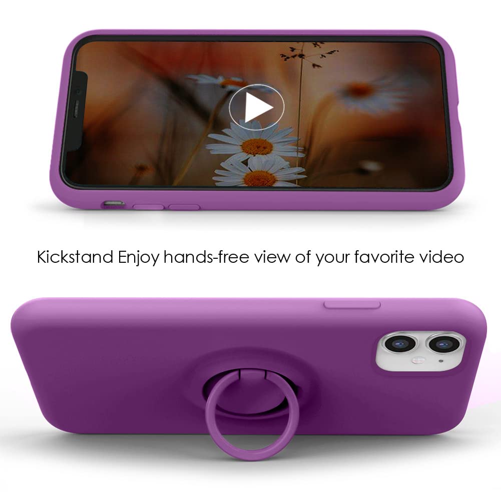 Mocca For Iphone 11 Case With Ring Kickstand | Super Soft Microfiber Lining | Anti Scratch Liquid Silicone Shock Absorbing Case