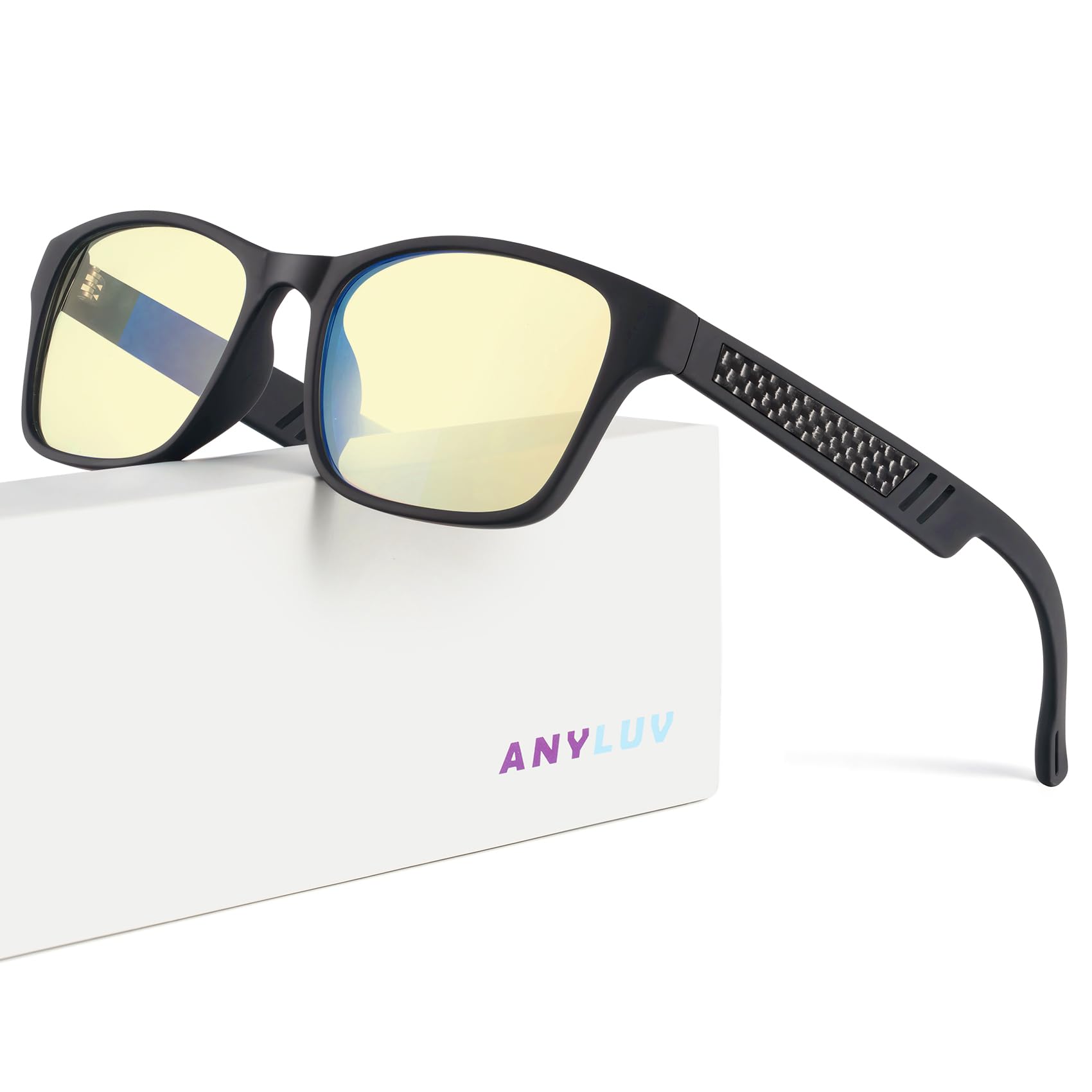 Anyluv Mens Blue Light Glasses Lightweight Anti Blue Light Blocking Computer Gaming Glasses Eyes Protection With Carbon Fiber Decoration