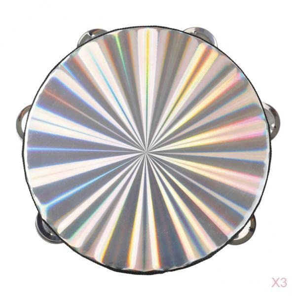 ATORSE 3Pcs Compact Double Laser Surface Music Tambourine Percussion Tamborine Drum