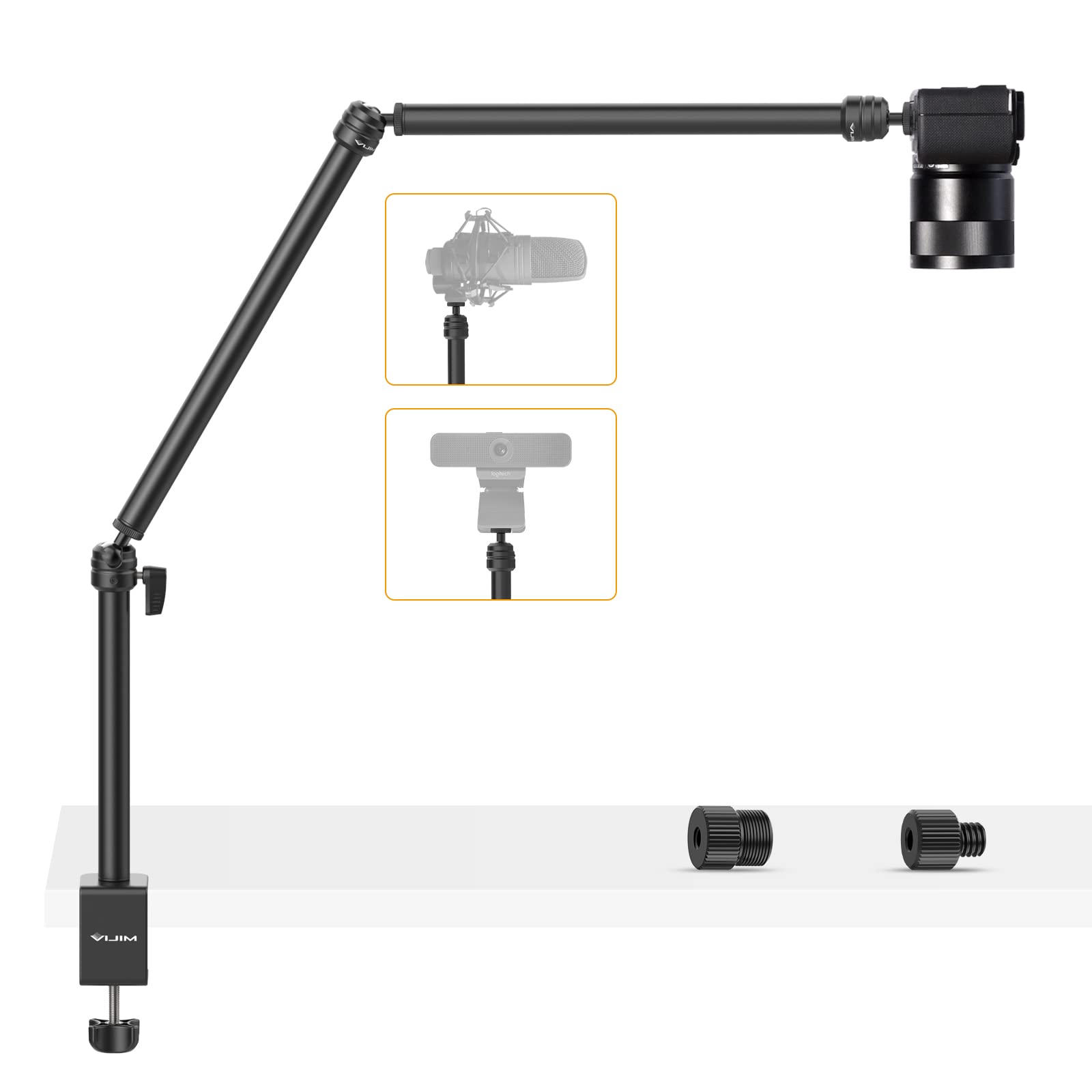 Vijim Ls08 Flexible Overhead Camera Mount Desk Stand, Webcam Stand Microphone Boom Arm Tabletop Photography Videography Live Stream Table Clamp Mount