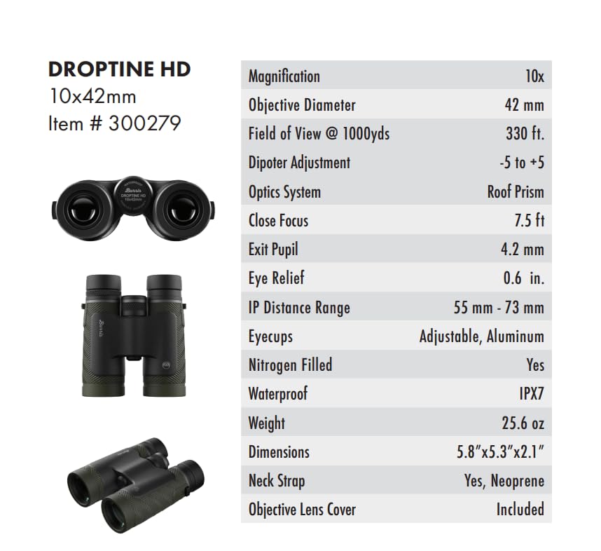 Burris Droptine Hd Binocular 10X42 For Adults And Kids With High Powered Fully Multi Coated Lenses, Waterproof And Shockproof
