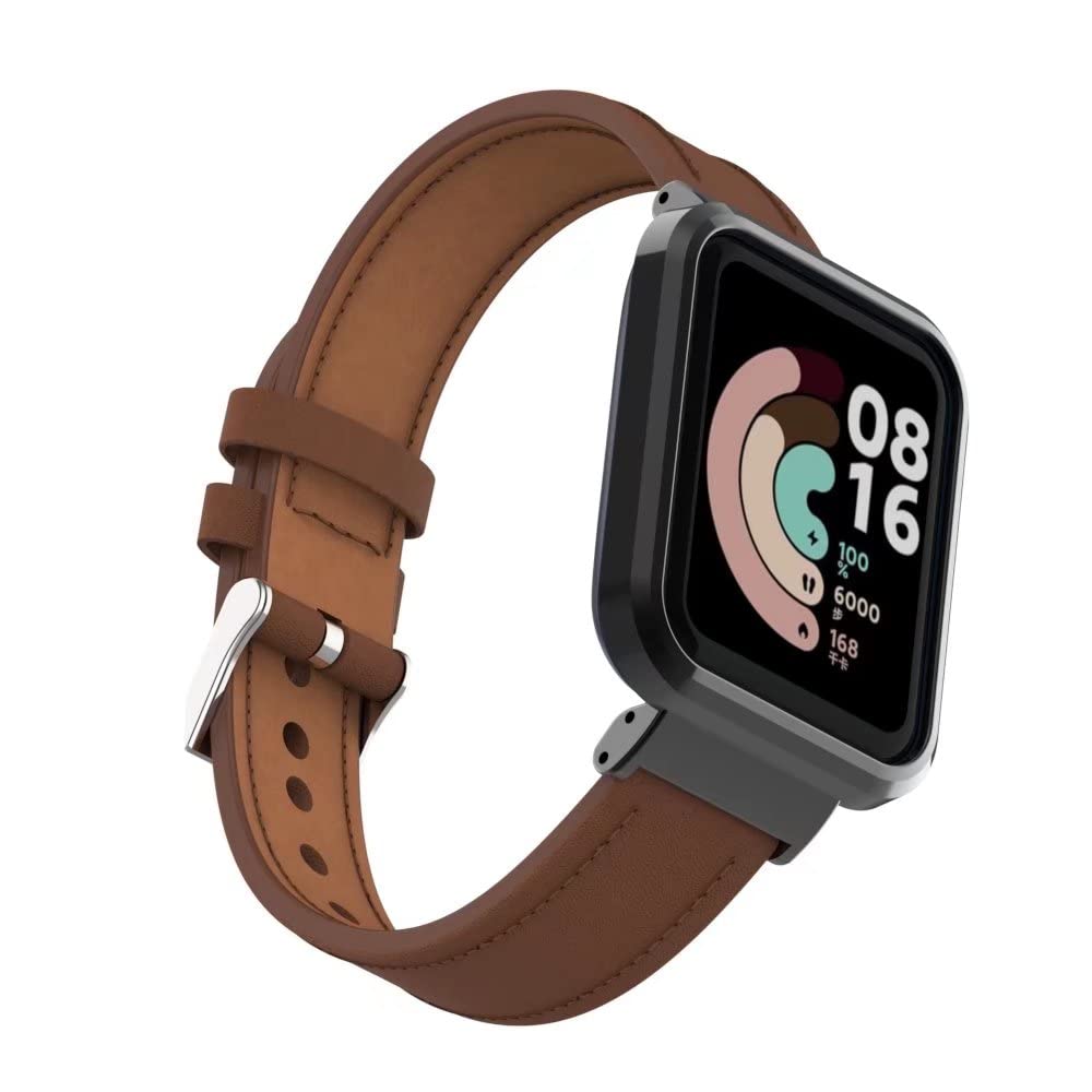 T Bluer Compatible With Xiaomi Mi Watch Lite/Redmi Watch Band,Replacement Leather Band Wirstband Accessories With Metal Frame Fo