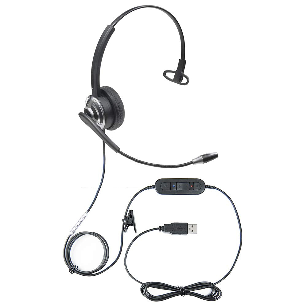 ECS WordCommander USB Voice Recognition Headset, Single Ear, Noise-Cancelling Boom Mic, Premium in-Line Sound Card, Pro-Flex Wir