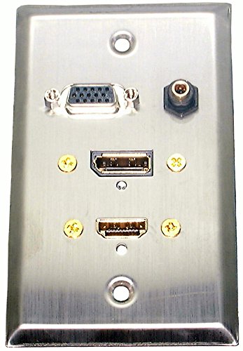 Philmore Stainless Steel Wall Plate With 20 Pin Display Port, Hdmi, Vga (Hd15) & 3.5Mm Stereo Connectors, 75 715