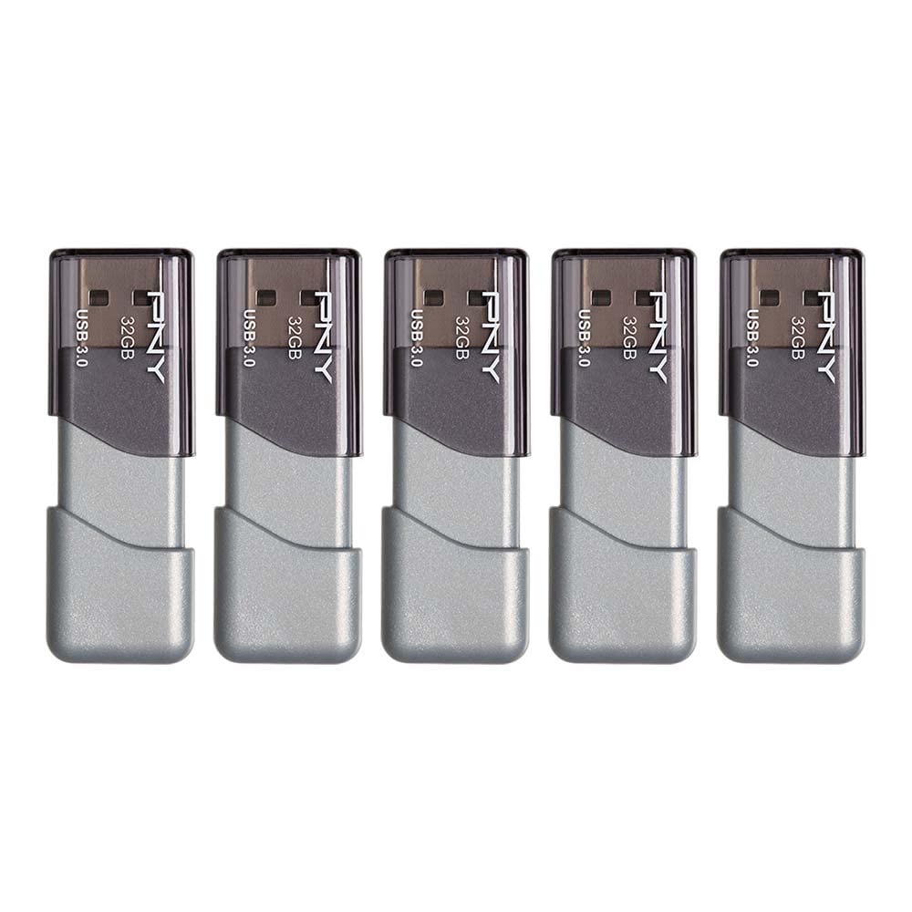 PNY 32GB Turbo Attache 3 USB 3.0 Flash Drive 5Pack, Grey