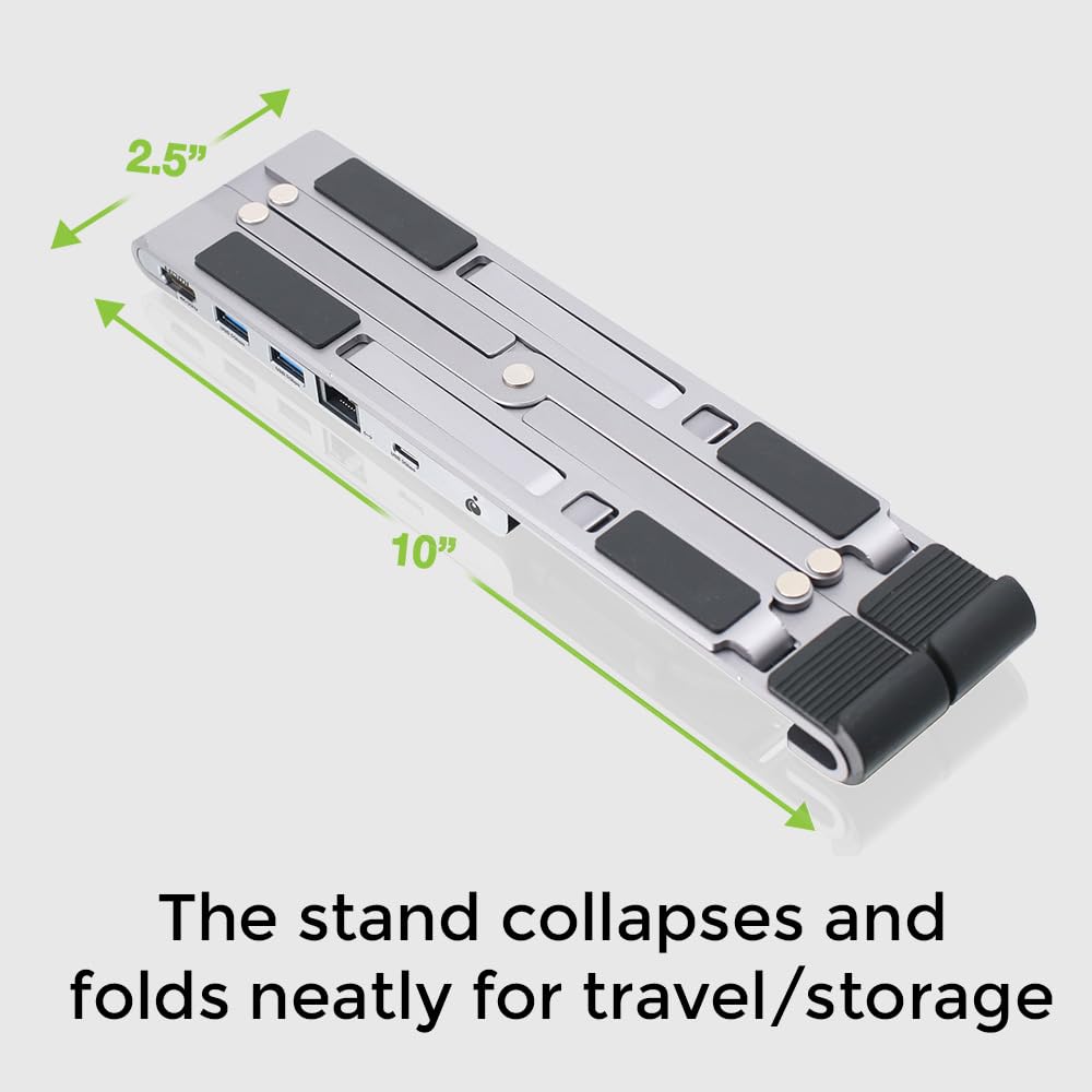 Iogear Dock Pro 6-In-1 4K Dock Stand, Foldable Laptop Stand With Docking Station, Hdmi 4K30Hz (3440X1440 60Hz), 2X Usb-A, Usb-C