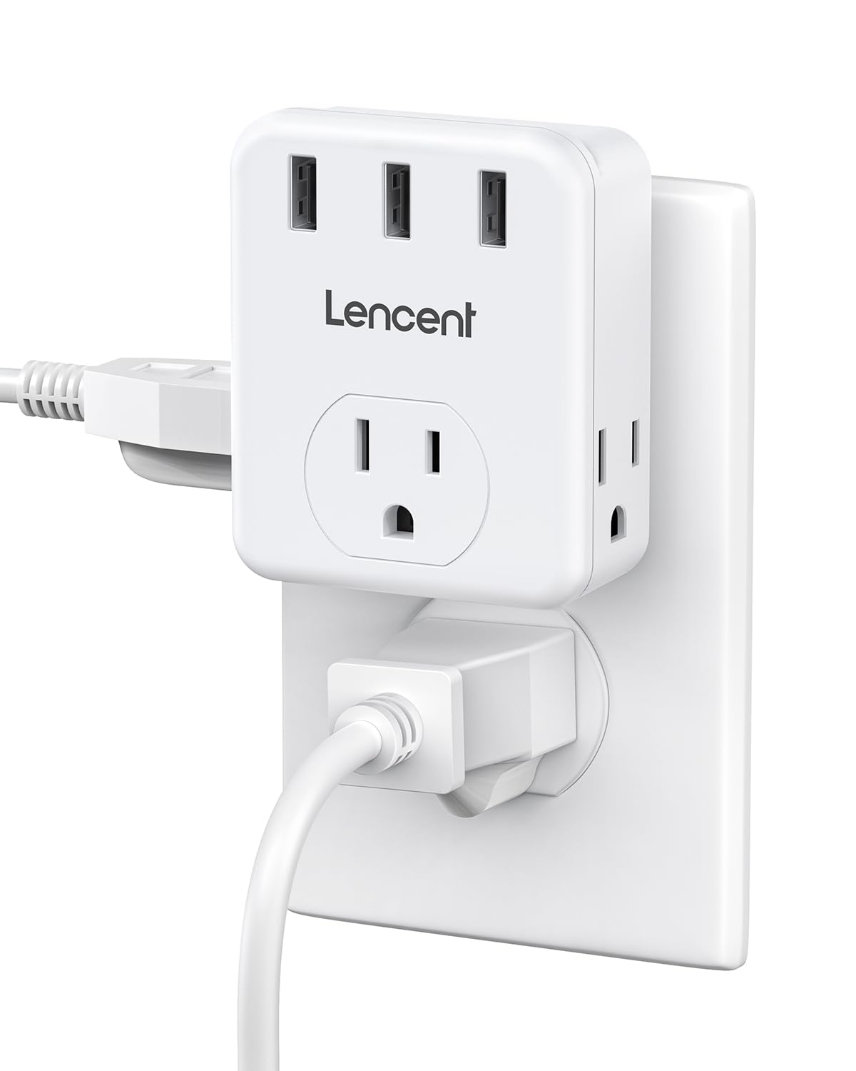 Lencent Multi Plug Outlet Extender, 3 Outlets Splitter With 3 Usb, Usb Brick, Wall Charger, 3 Side Widely Spaced Wall Tap, Multi