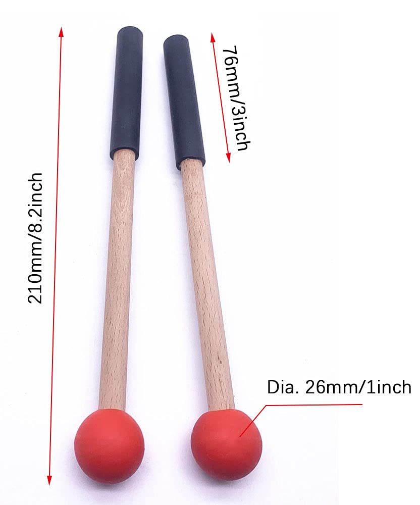 Jiayouy 8 Inch Rubber Head Percussion Mallets Sticks For Tongue Drum, Xylophone, Glockenspiel, Woodblock, Bell Pack Of 2 Red