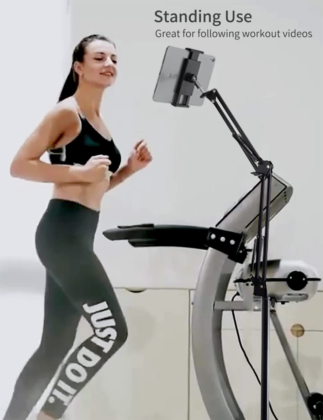 Tablet Floor Stand With Double Weight Base, Overhead Bed Phone Mount Height Adjustable Arm Stretchable Stand Holder, Compatible