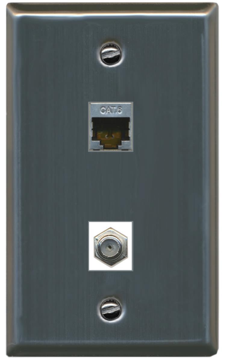 Riteav 1 Port Cat6 Shielded 1 Coax Wall Plate Flat Stainless Steel