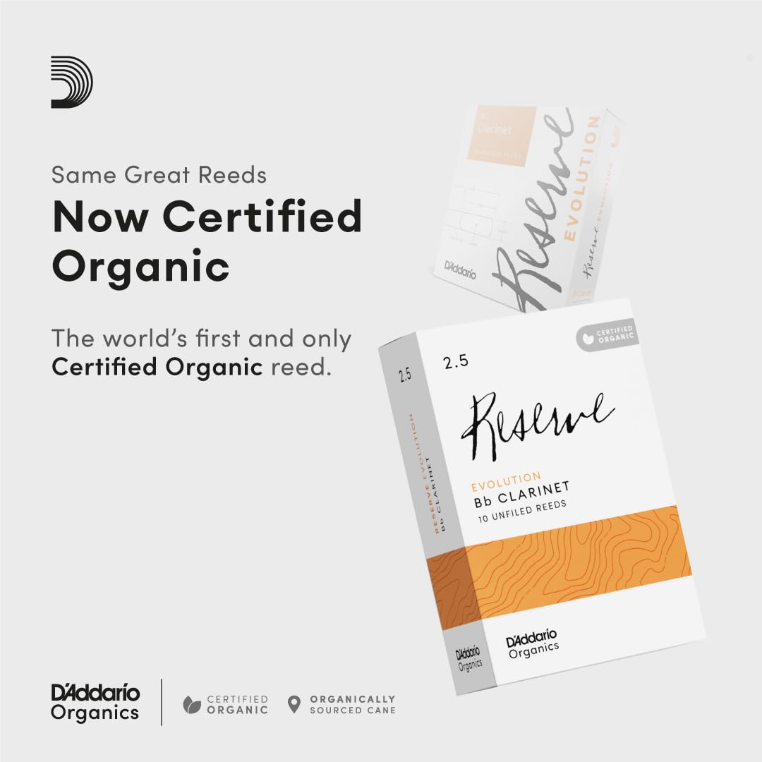 D'Addario Organic Reserve Evolution Bb Clarinet Reeds   Reeds For Clarinet   Individually Sealed   3.5 Strength, 10 Pack
