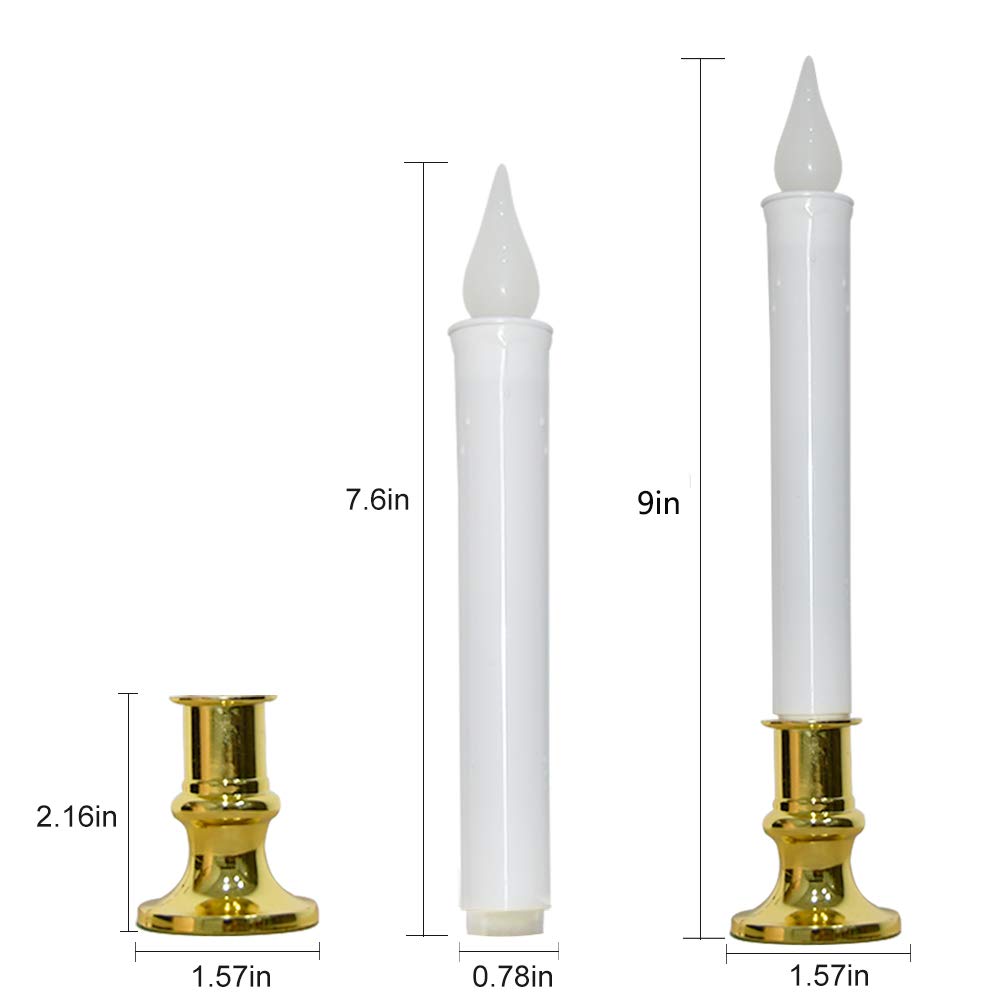 Goothy Christmas Window Candles Lights, Automatic Timer Led Flickering Candles Lights With Gold Base (6/18 Hour Timer), 9'' Led