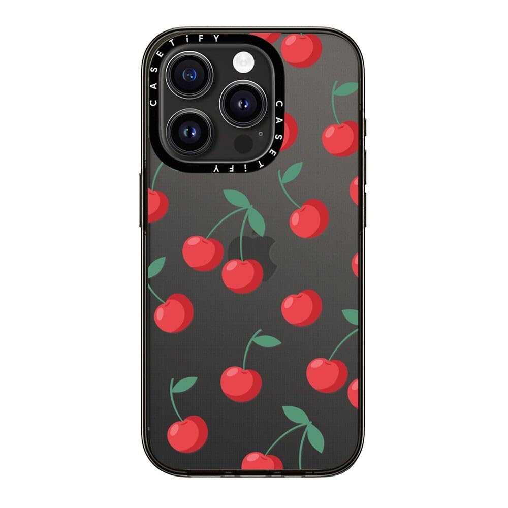 Casetify Compact Iphone 15 Pro Case [2X Military Grade Drop Tested / 4Ft Drop Protection]   Cherries   Clear Black