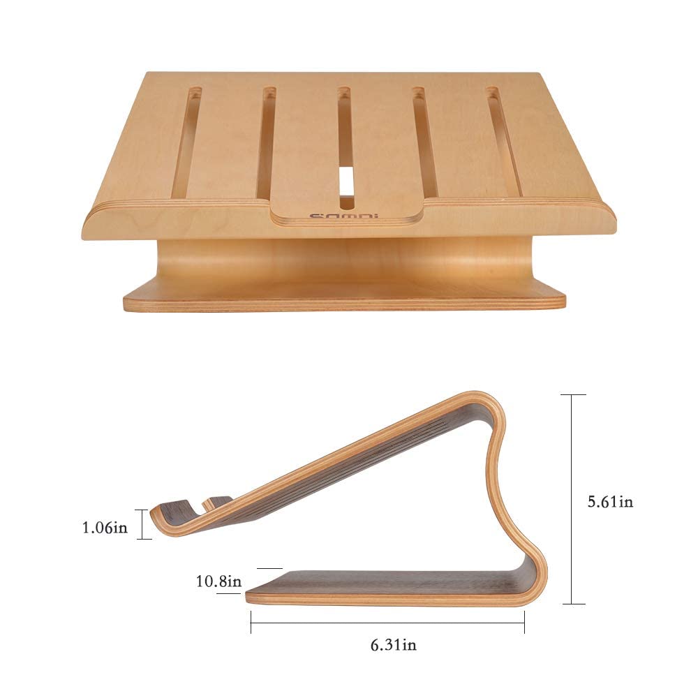 SAMDI Wood Laptop Stand, White Birch, Ergonomic Design for Most Laptops Heat Dissipation, Cord Management, Suitable for Desk or Tabletop (2020 02)