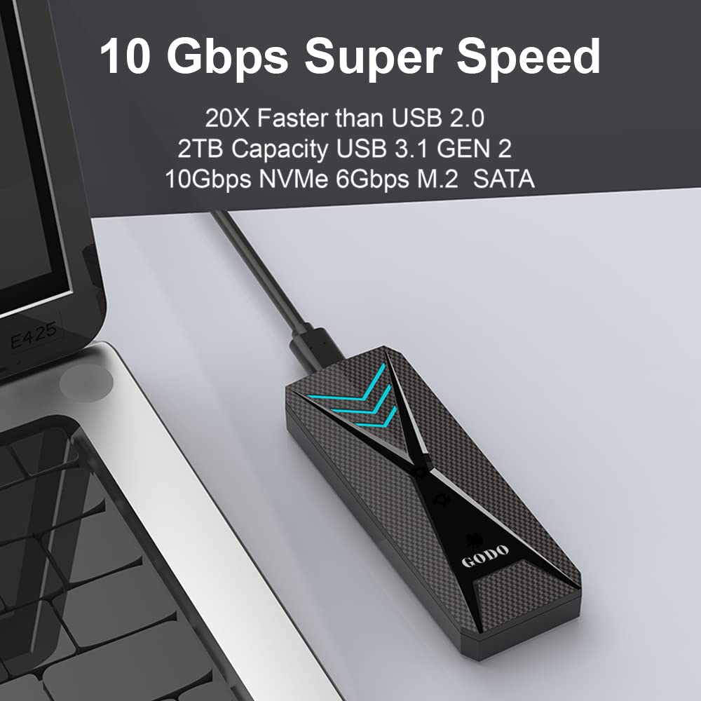 Godo Rgb M.2 Pcie Nvme/Sata Ssd External Enclosure,Portable Usb C To M.2 Nvme Sata Adapter Tool Free,10Gbps 3.1/3.2 Gen 2, Suppo