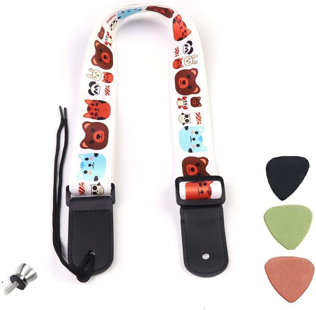 Marssstilalo Cute Soft Polyster Cartoon Ukulele Shoulder Strap Small Guitars Strap, Hawaiian, Tenor Ukuleles, Concert Ukuleles, 