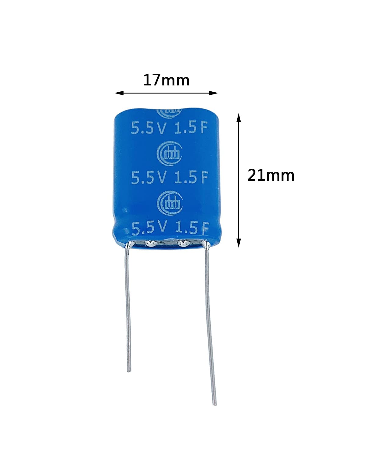 Cermant 2 Pcs 8.5X17X21Mm(0.33X0.67X0.83In) Super Capacitor 5.5V 1.5F Super Farad Capacitance Winding Type Energy Storage For On