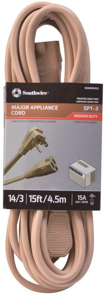 Coleman Cable 35363323 3536Sw3323 Cord, A/C 14/3 15' Spt 3 Beige, 15 Feet