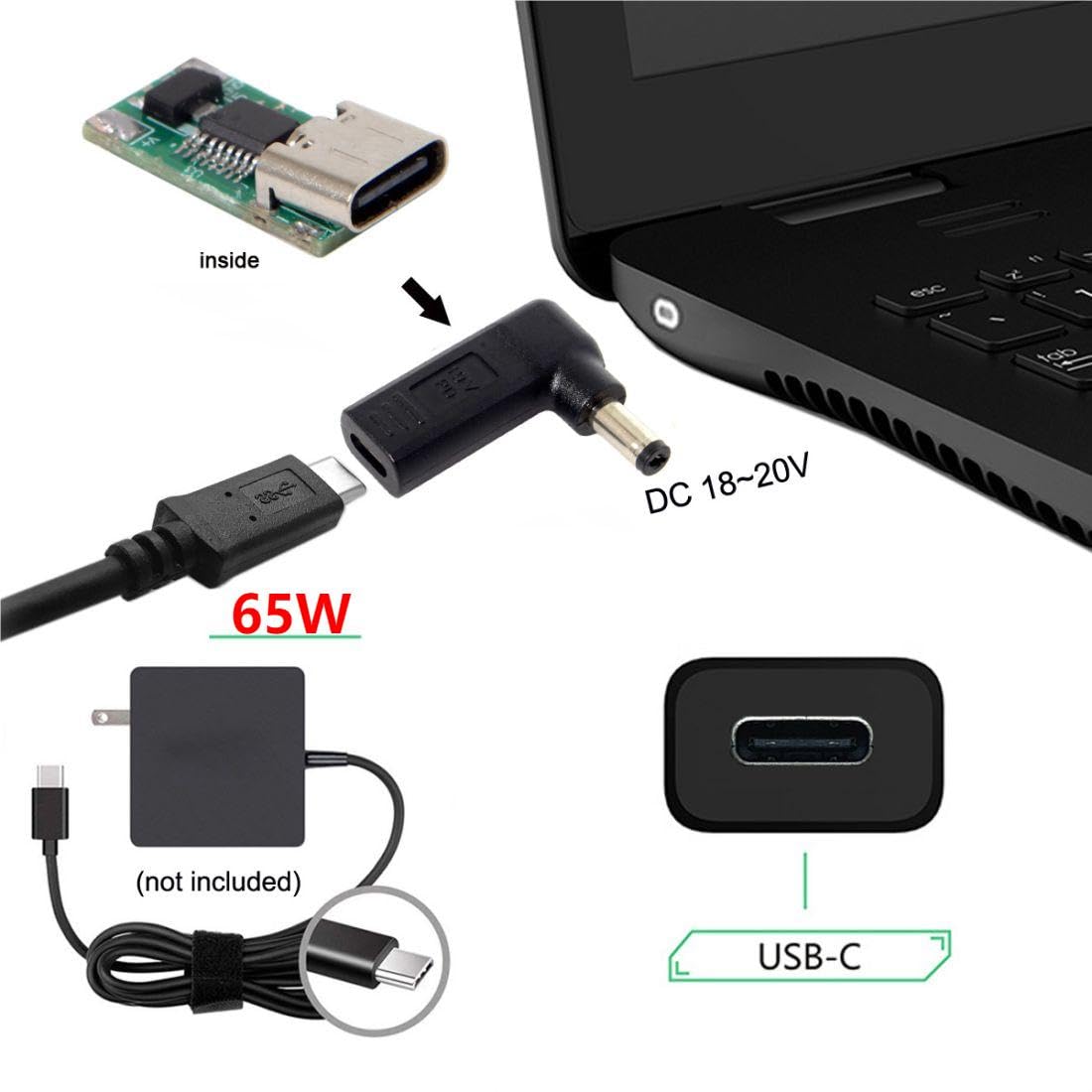 Chenyang Cy Usb 3.1 Type C Usb-C To Rectangle Dc Plug 5.5Mmx2.1Mm Adapter Pd Emulator Trigger 90 Degree Angled For Laptop Tablet