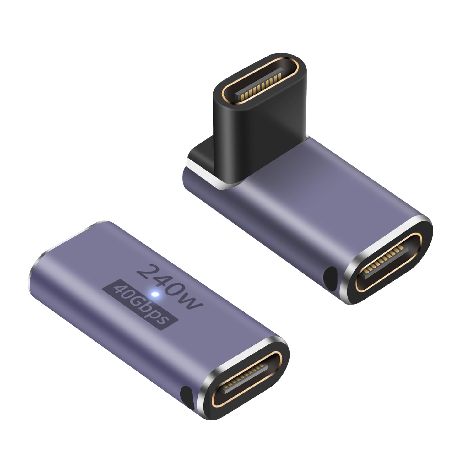 Poyiccot Usb C Female To Female Adapter, Usb C Coupler 240W, 40Gbps 90 Degree Usb Type C Coupler With 8K Video Display Compatible For Thunderbolt 4/3, Macbook Pro And Phones (2Pack)