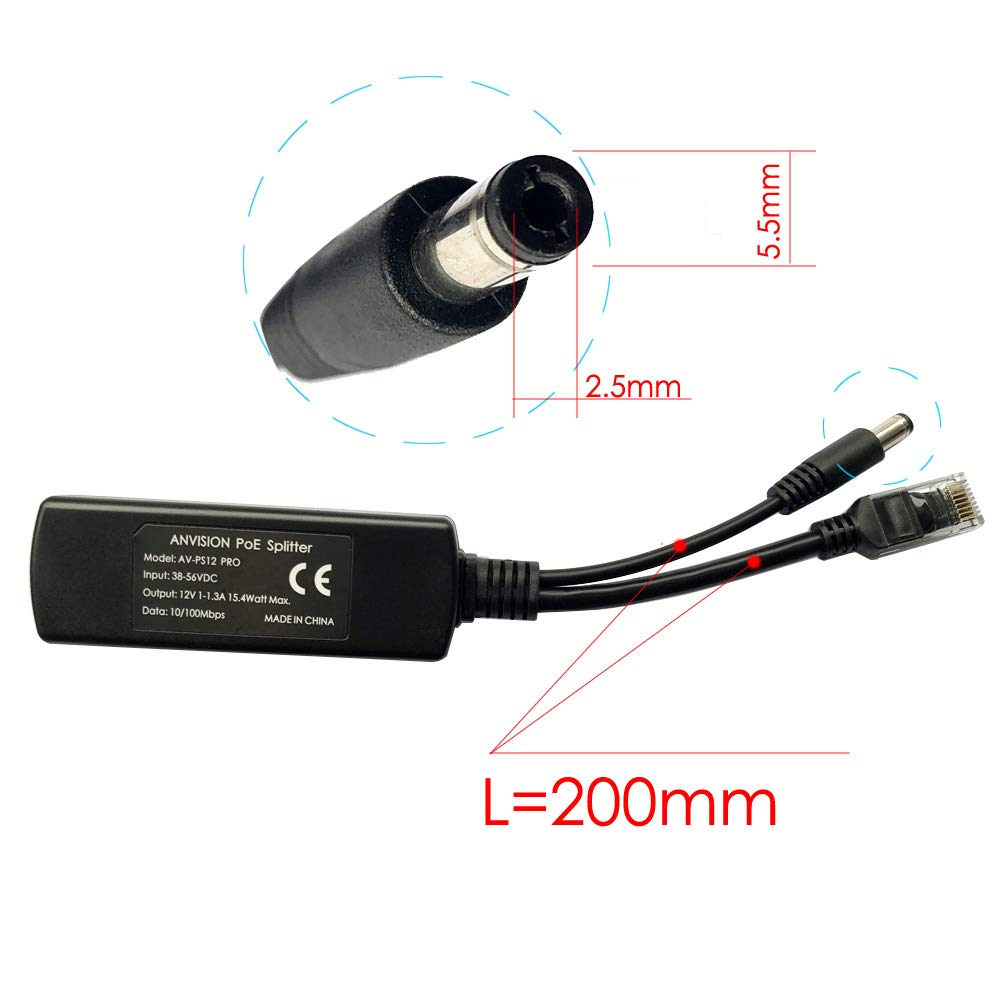 Anvision 4 Pack Active 48V To 12V Poe Splitter Adapter, Plug 5.5Mm X 2.5Mm, Ieee 802.3Af Compliant 10/100Mbps