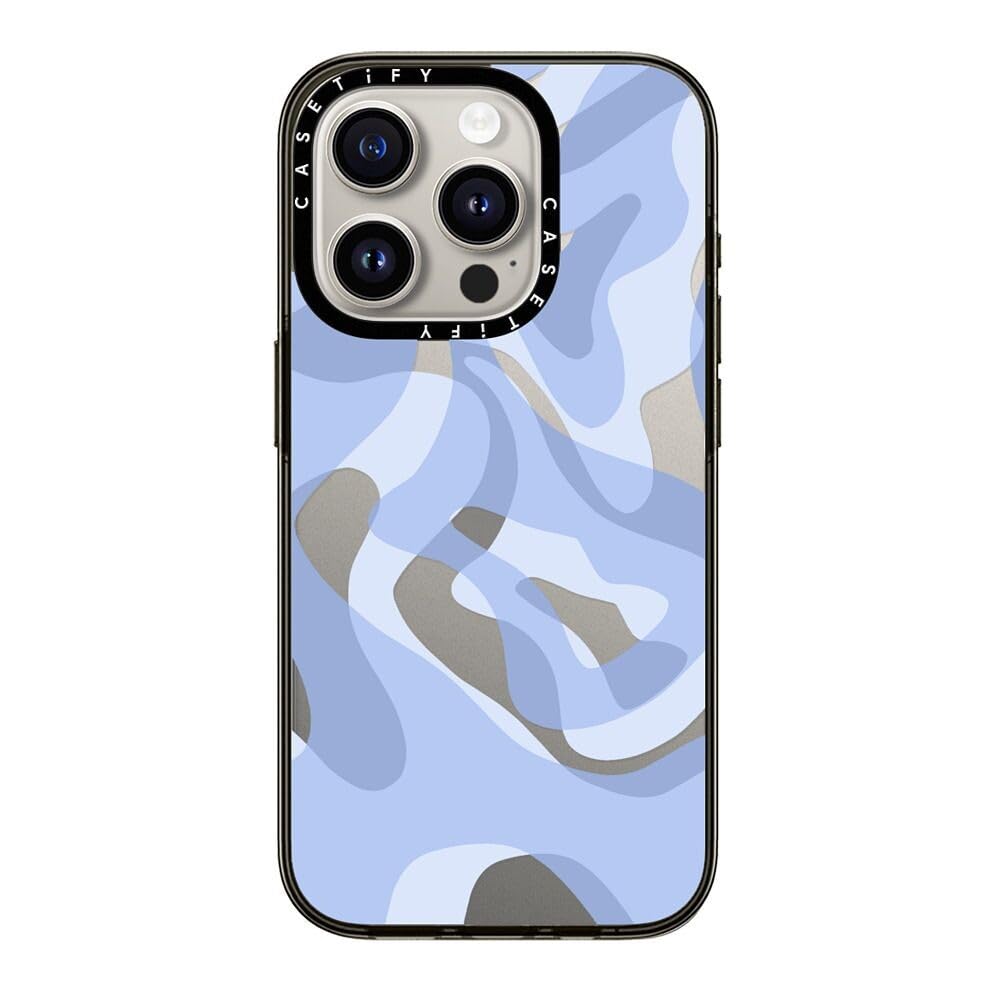 Casetify Compact Iphone 15 Pro Case [2X Military Grade Drop Tested / 4Ft Drop Protection]   Retro Swirls In Blue   Clear Black