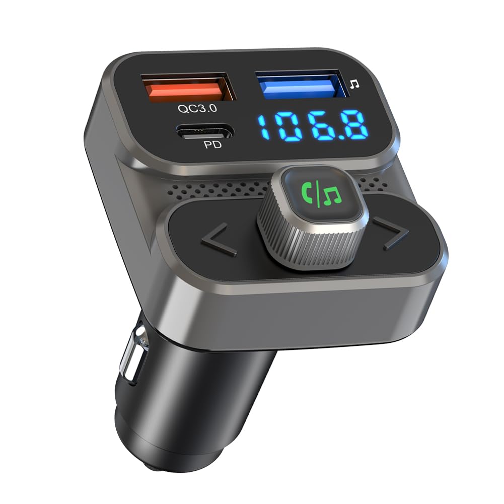 Bluetooth Fm Transmitter For Car, Wireless Bluetooth Car Adapter With 36W Qc 3.0 + Pd 3.0 Usb C Fast Charger, Bluetooth 5.0 Car