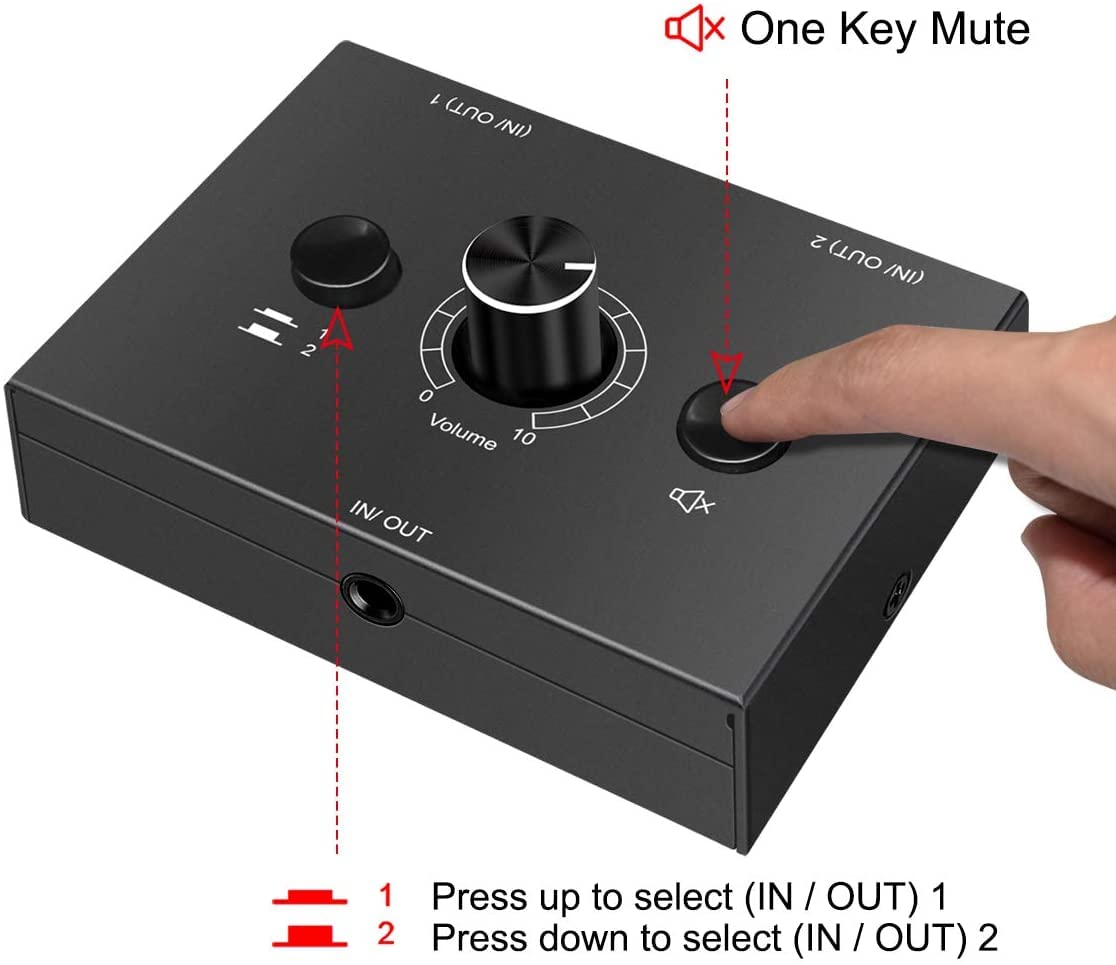 Audio Switcher 3.5Mm Audio Selector Splitter Box Mini 2(1) In 1(2) Out Audio Sharing Manual Selector Compatible Active Speaker((