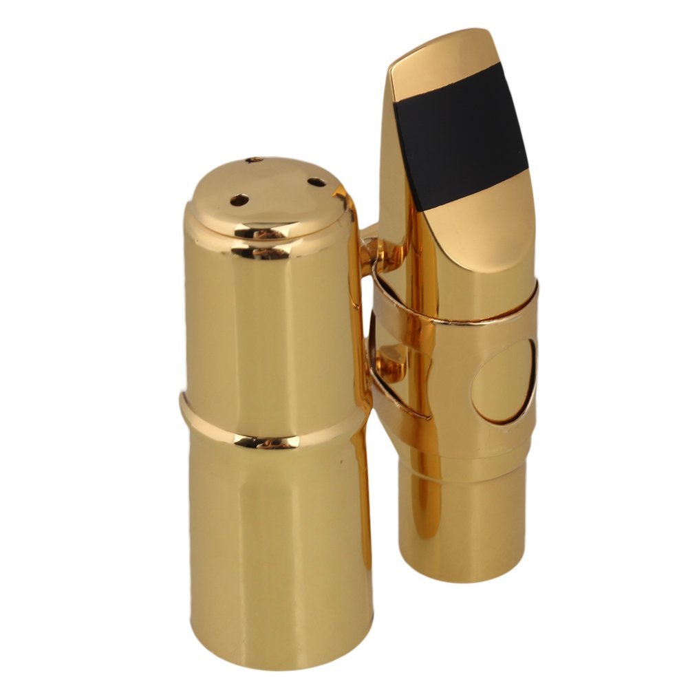 Yibuy #7 Golden Brass B-Flat Soprano Saxophone Mouthpiece With Ligature Reed