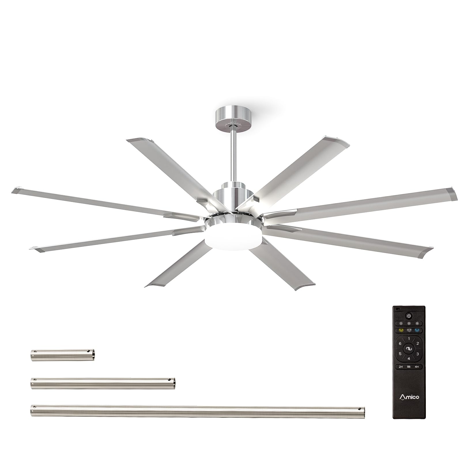 Amico Ceiling Fans With Lights, 72 Inch Indoor/Outdoor Ceiling Fan With Remote Control, Reversible Dc Motor, 8 Blades, 3Cct, Dim