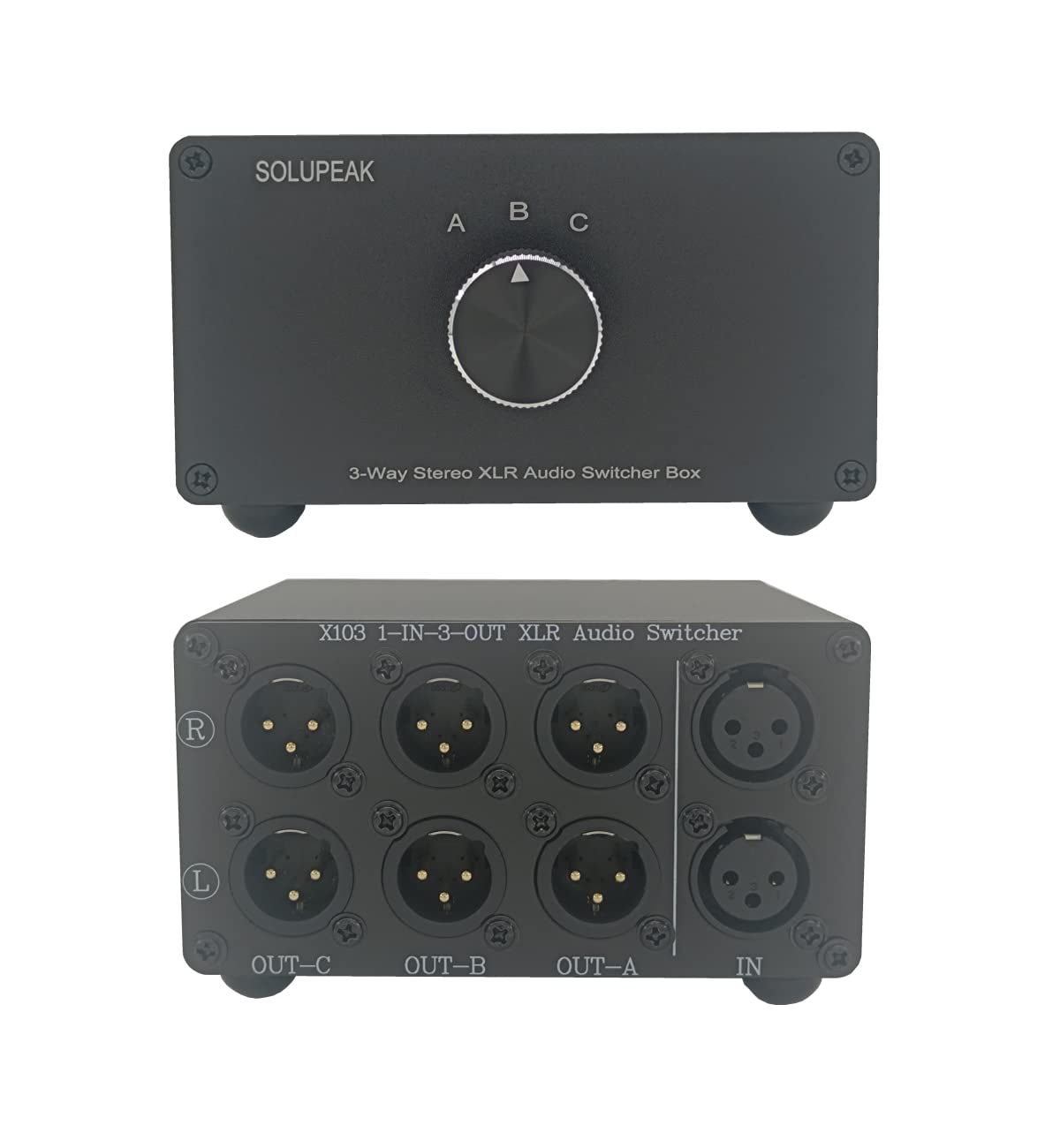Solupeak 1 In 3 Out Xlr Balanced Audio Switch Box, 3 Channels Xlr Stereo Converter,Passive Signal Source Audio Input Selector Sw