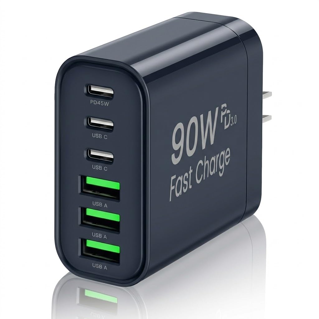 90W GaN USB C Charger Block,6Port USB C Wall Charger Fast Charging 45W PD Power Adapter for iPhone 17Pro Max/Samsung Galaxy S24