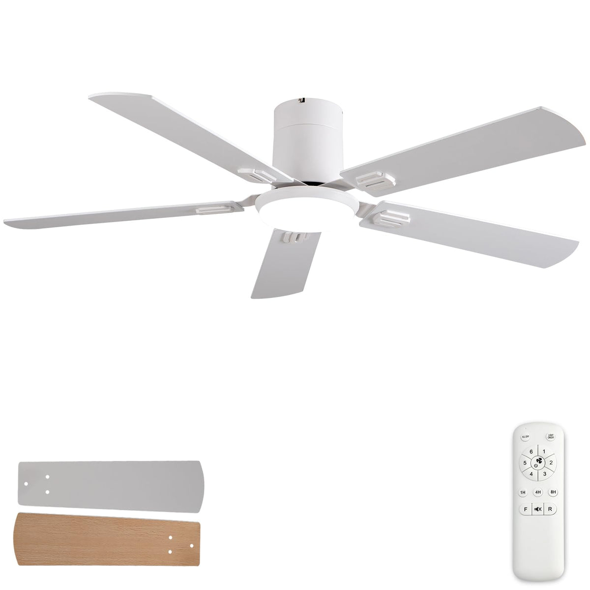 Boomjoy 52 Inch Low Profile White Ceiling Fans With Lights And Remote,Reversible,3Cct,Flush Mount Ceiling Fan With Light For Bed
