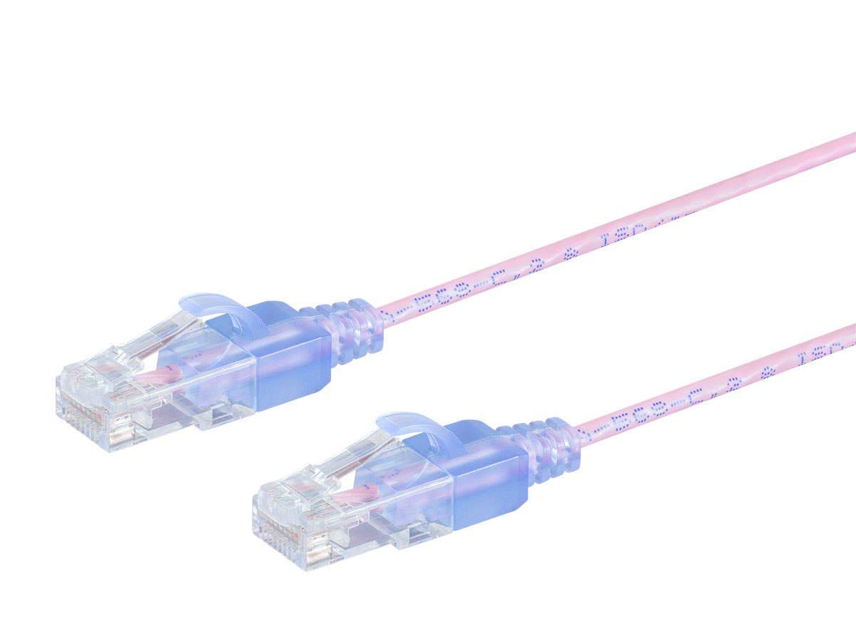Monoprice Cat6A 7Ft Pink 5 Pk Patch Cable Utp 30Awg 10G Pure Bare Copper Snagless Rj45 Slimrun Series Ethernet Cable