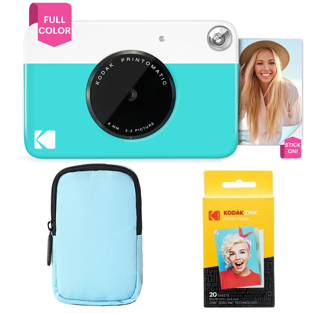 Kodak Printomatic Full-Color Instant Print Camera Starter Bundle + Soft Case + Zink 20 Pack Photo Paper - Colorful Photos On 2x3
