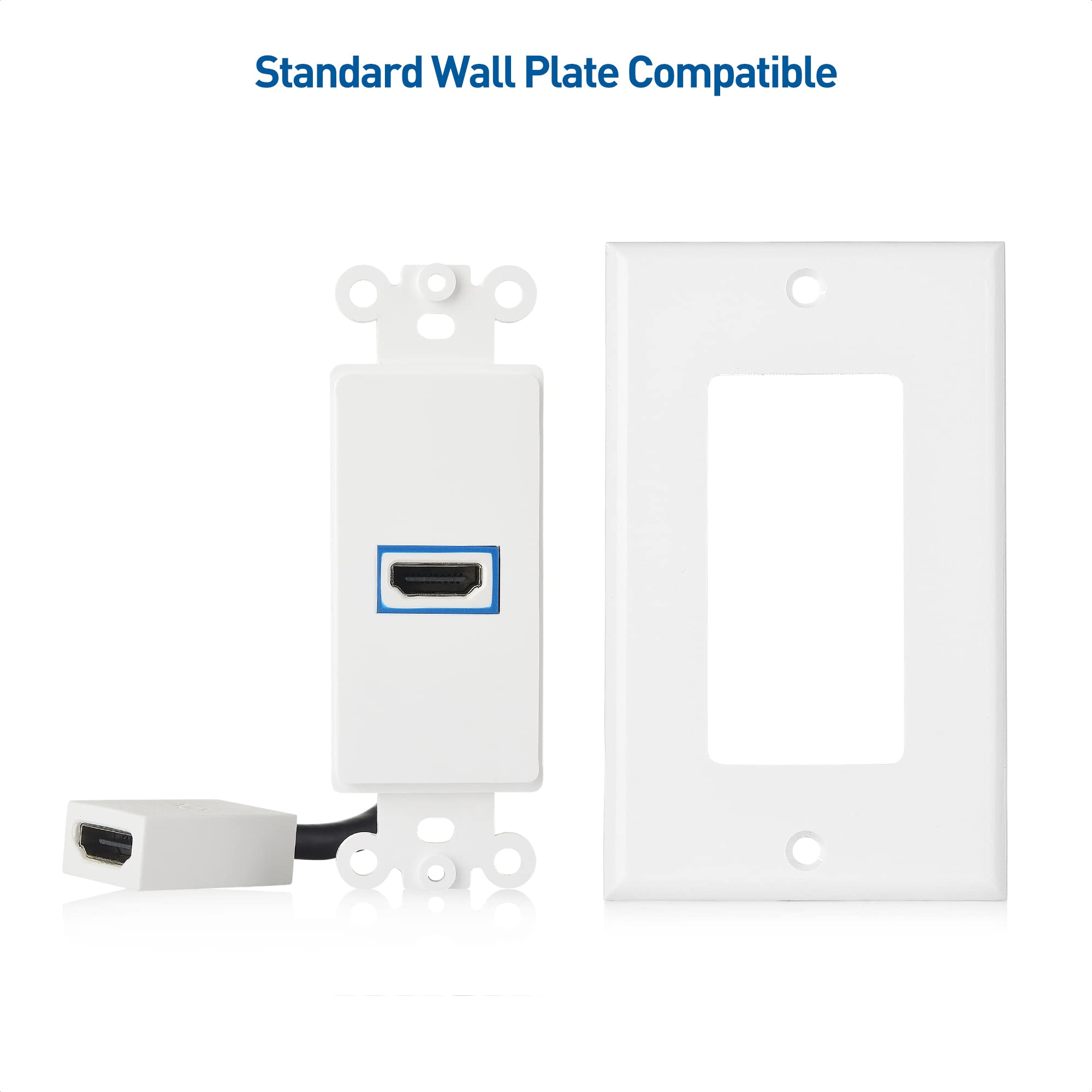 Cable Matters 2 Pack 1 Port 8K HDMI Wall Plate in White with 8K 60Hz and 4K 120Hz (HDMI Outlet, HDMI Wall Outlet, HDMI Box Supporting VRR, ALLM and HDR)