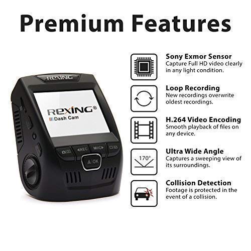 Rexing V1 Basic Dash Cam 1080P Fhd Dvr Car Driving Recorder, 2.4'' Lcd Screen 170Wide Angle, G Sensor, Wdr, Parking Monitor, Loo