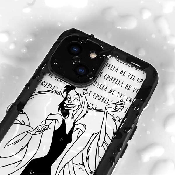Skinit Waterproof Phone Case For Iphone 13 Mini   Officially Licensed Disney Cruella De Vil Black And White Design